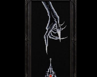 Gothic Cross Stitch Pattern, Dracula's Finger, Nosferatu Church, Blackwork Embroidery