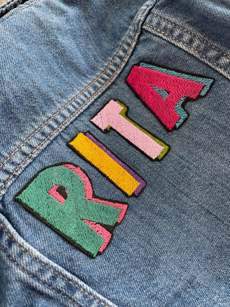 Kids Personalised Name Patch jacket Unisex Embroidered Denim Jacket image 2