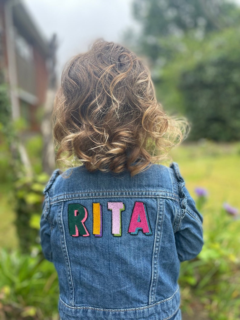 Kids Personalised Name Patch jacket Unisex Embroidered Denim Jacket image 1