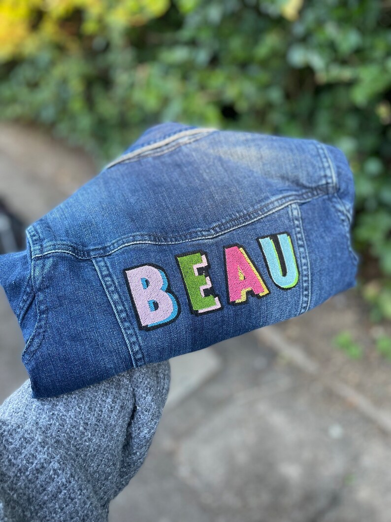 Kids Personalised Name Patch jacket Unisex Embroidered Denim Jacket image 4