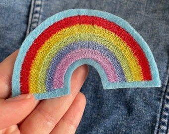 Rainbow patch, DIY iron on rainbow badge, embroidered denim jacket unisex adult/child clothing