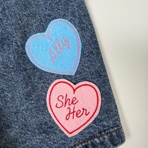 LGBTQ+ Ally Iron On patch | transgender support Patch Pride Queer Ally | Embroidered Heart Custom Colour Jacket Backpack Gift