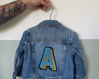 Kids Personalised Initial Patch jacket -  Unisex Embroidered Denim Jacket