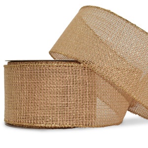 25 Foot Spool Jute Gold Threaded Brown Wired Ribbon - 2.5 Inches Wide