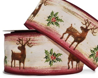 5 Yards Christmas Elegance Reindeer Glitter Accented Winter Wired Ribbon 2 1/2"W 5 Yards Christmas Elegance Reindeer Glitter Accented Winter Wired Ribbon 2 1/2"W