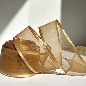 12yds Offray Gold Sheer Arabesque Wired Ribbon - 1 3/8”W - Satin Edge