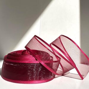 10yds Offray Wild Berry Sheer Arabesque Wired Ribbon - 1 3/8”W - Satin Edge