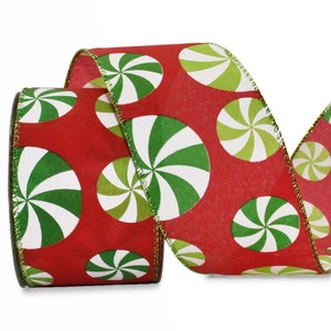 25 Foot Spool Christmas Candy Mints Red Green White Wired Ribbon - 2.5 Inches Wide