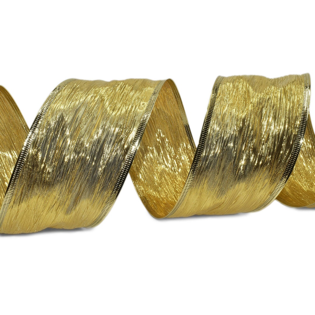 5yds Elegant Gold Crushed Metallic Wrinkle Textured Christmas Wired ...