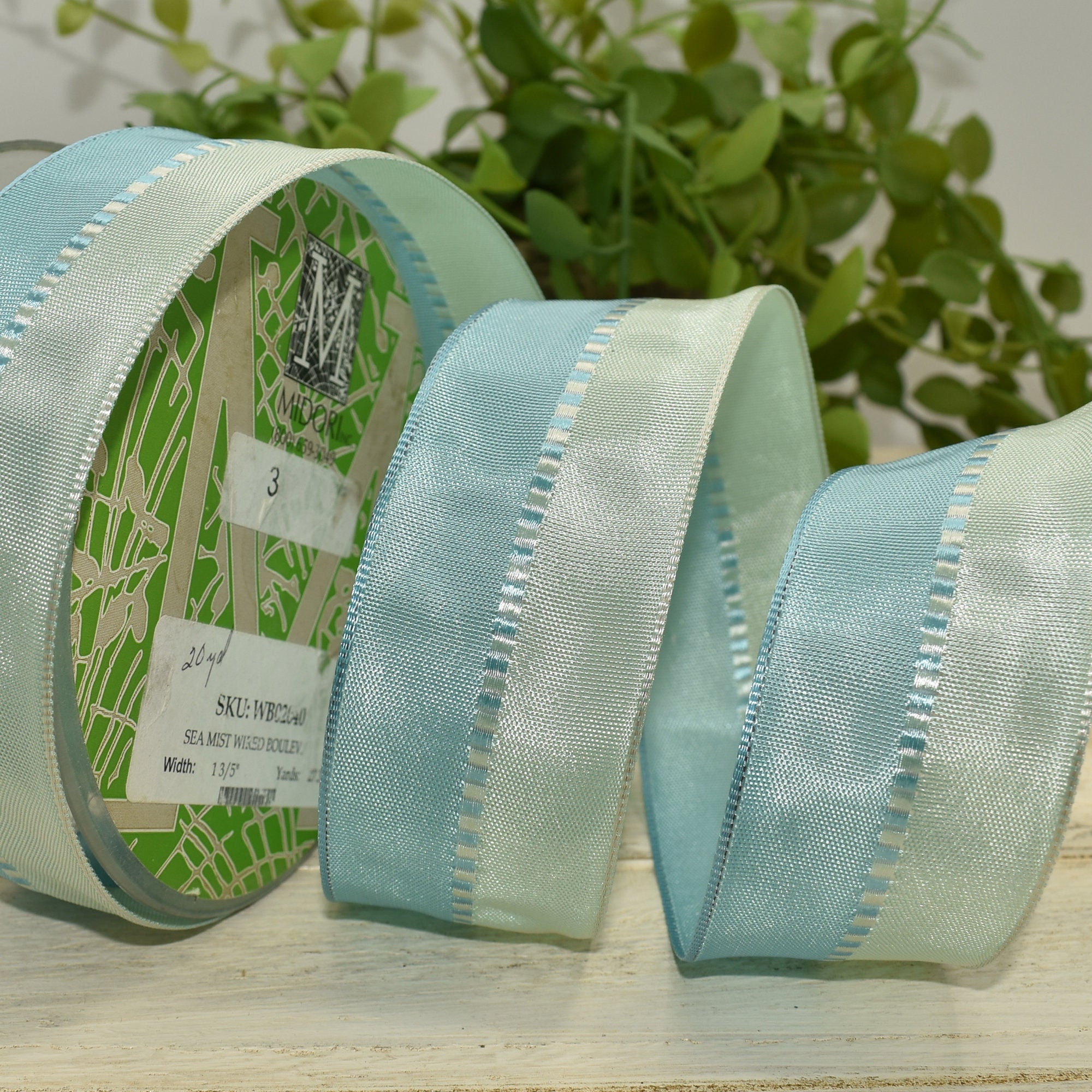 Blue Wire-Edged Craft Ribbons 3 Width for sale