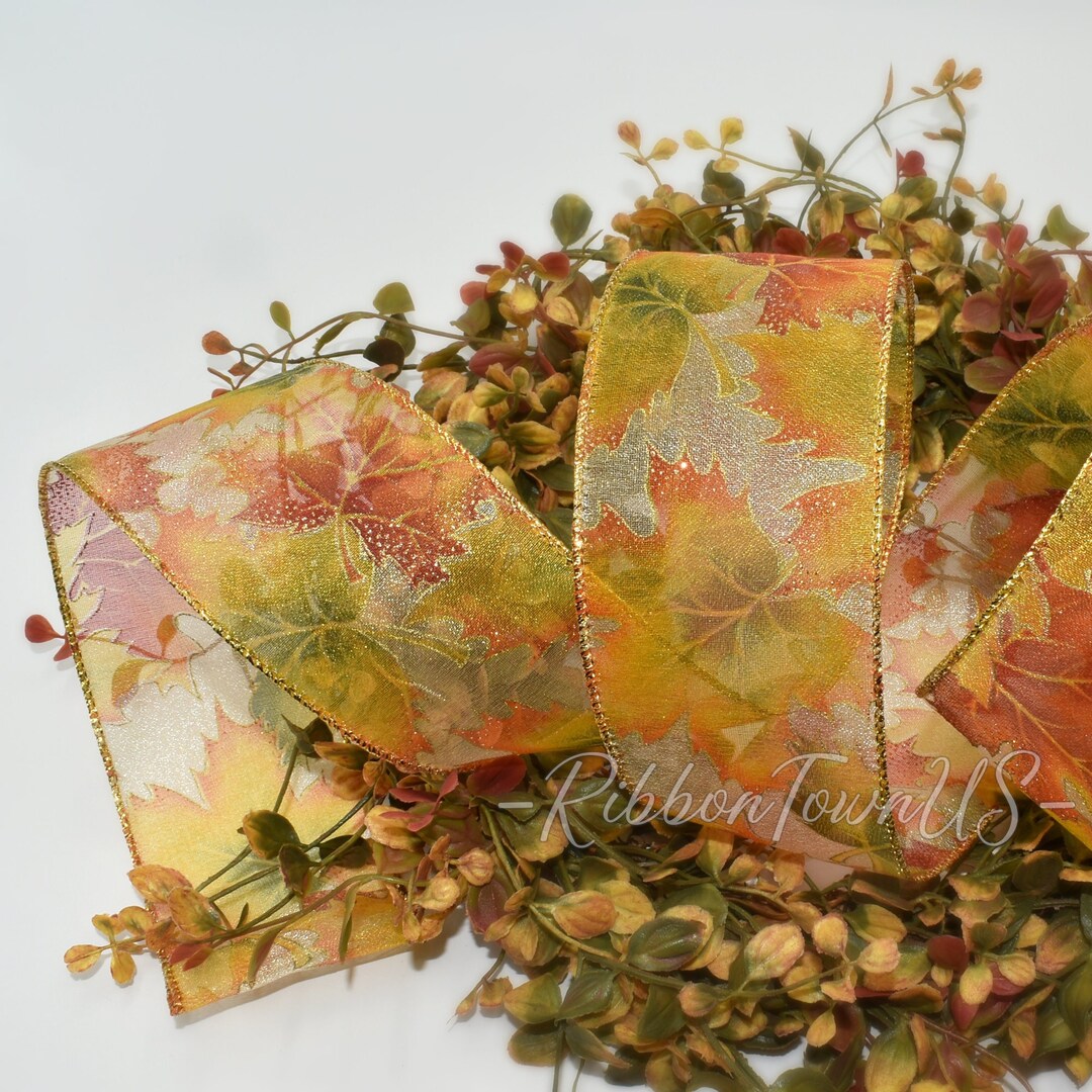 Fall Wire Ribbons 25ft Fall Leaves Wired Ribbon - 2.5