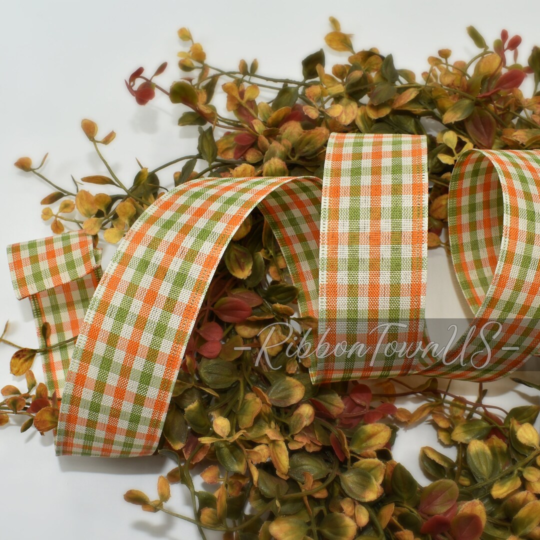 Fall Ribbon Trend CLOSEOUT! 10yds Fall Wired Ribbon - Orange Green Gingham Plaid Checked ...