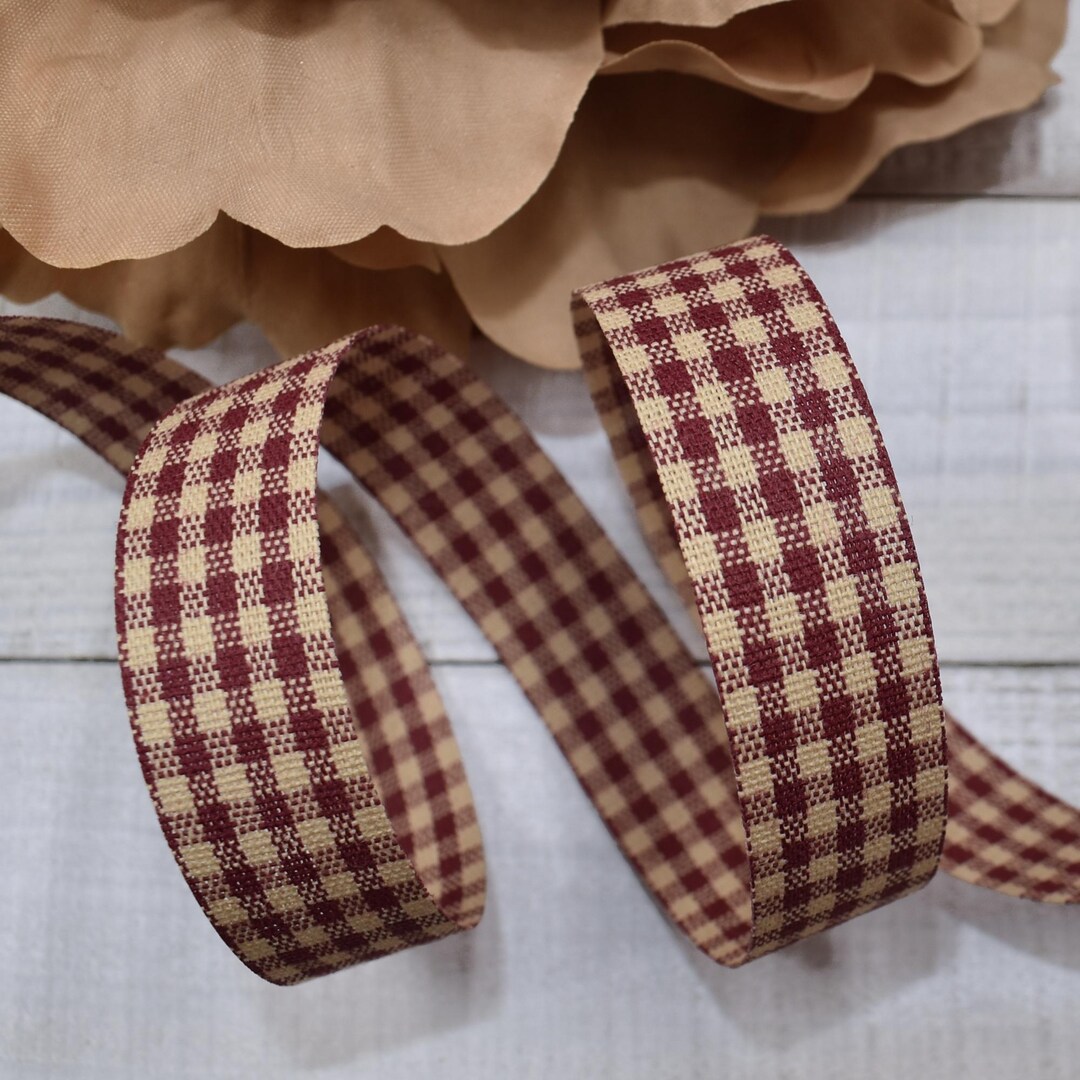 Bekky Ribbon CLOSEOUT! 10yds Dark Red Burgundy Becky Gingham Country Cut Edge Craft ...