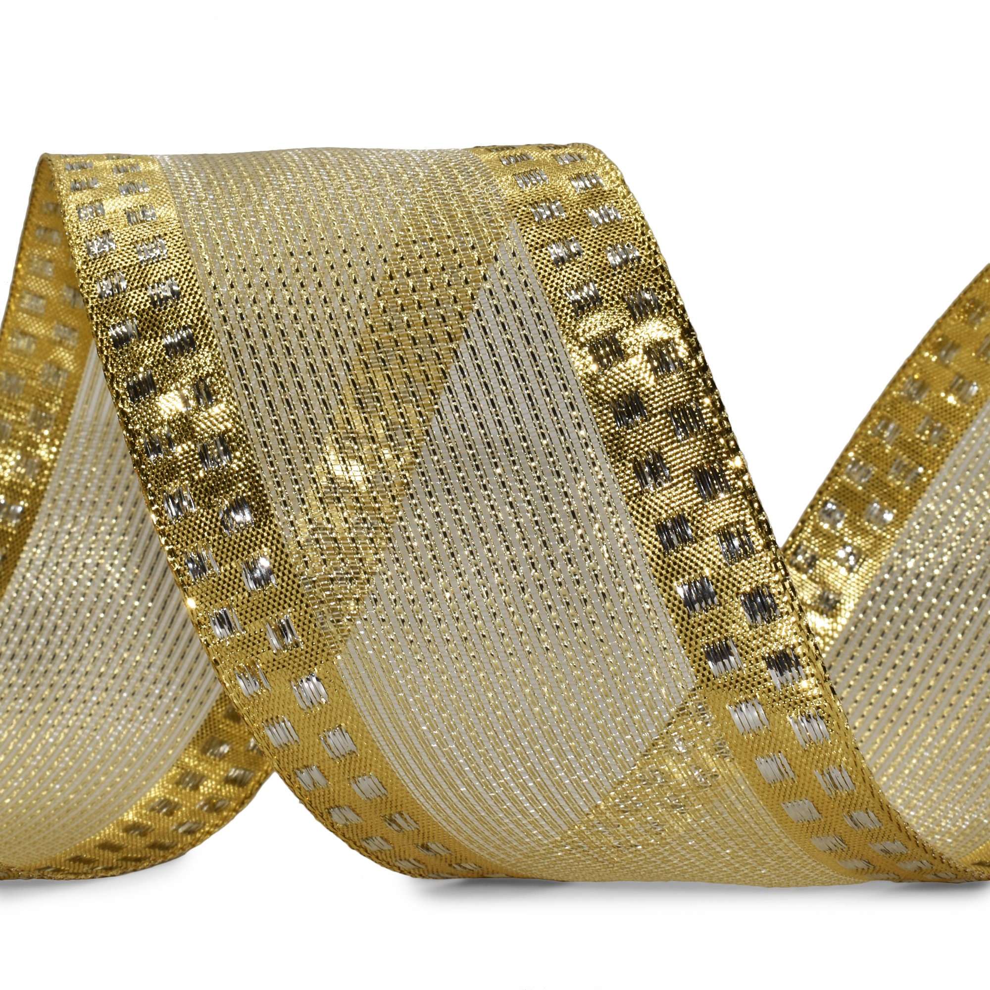 4 Inch Glitter Natural Burlap Net Ribbon - Golden Openings