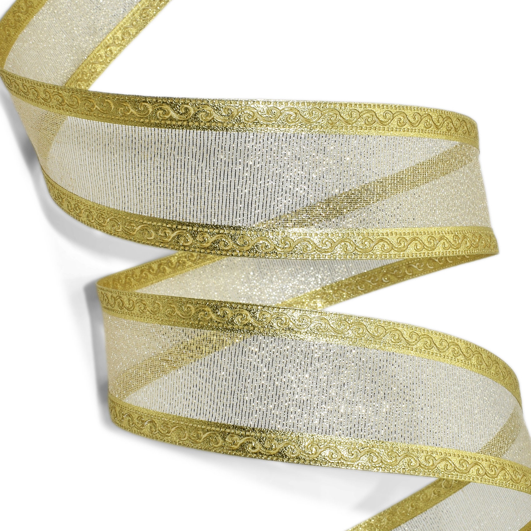 Wired Sheer Chevron Ribbon - Silver, 2 1/2 inch wide