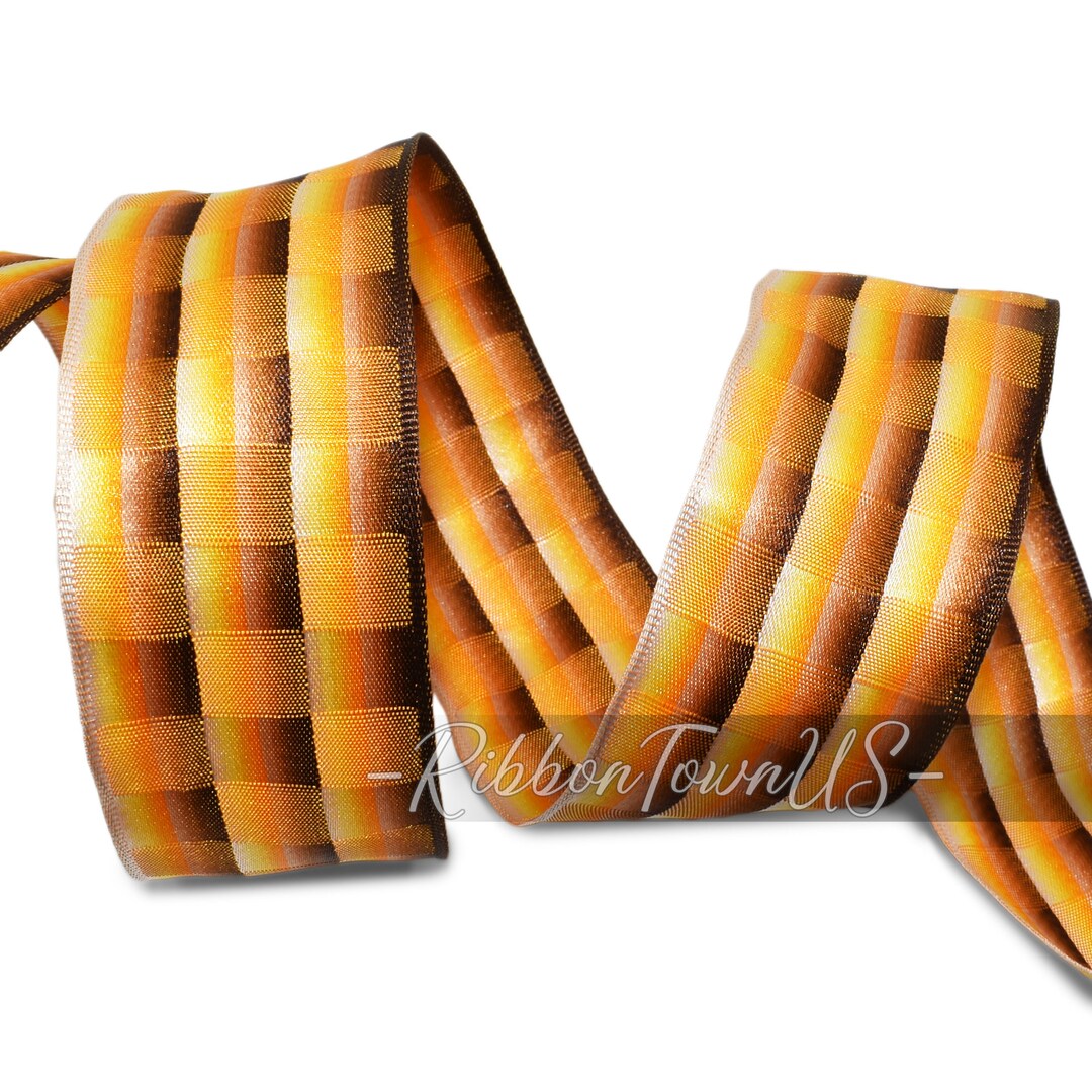 Varigated Fall Color Ribbon Fall Ombre Plaid Wired Ribbon, 1.5