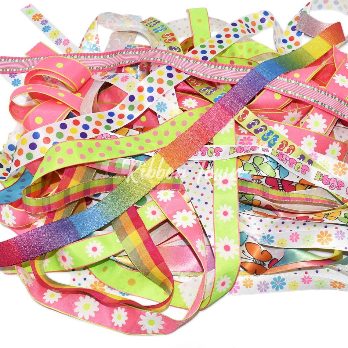 Small Ribbon Scrap Lot - Bright Colors (all Unwired) - Under 1 Yard ...