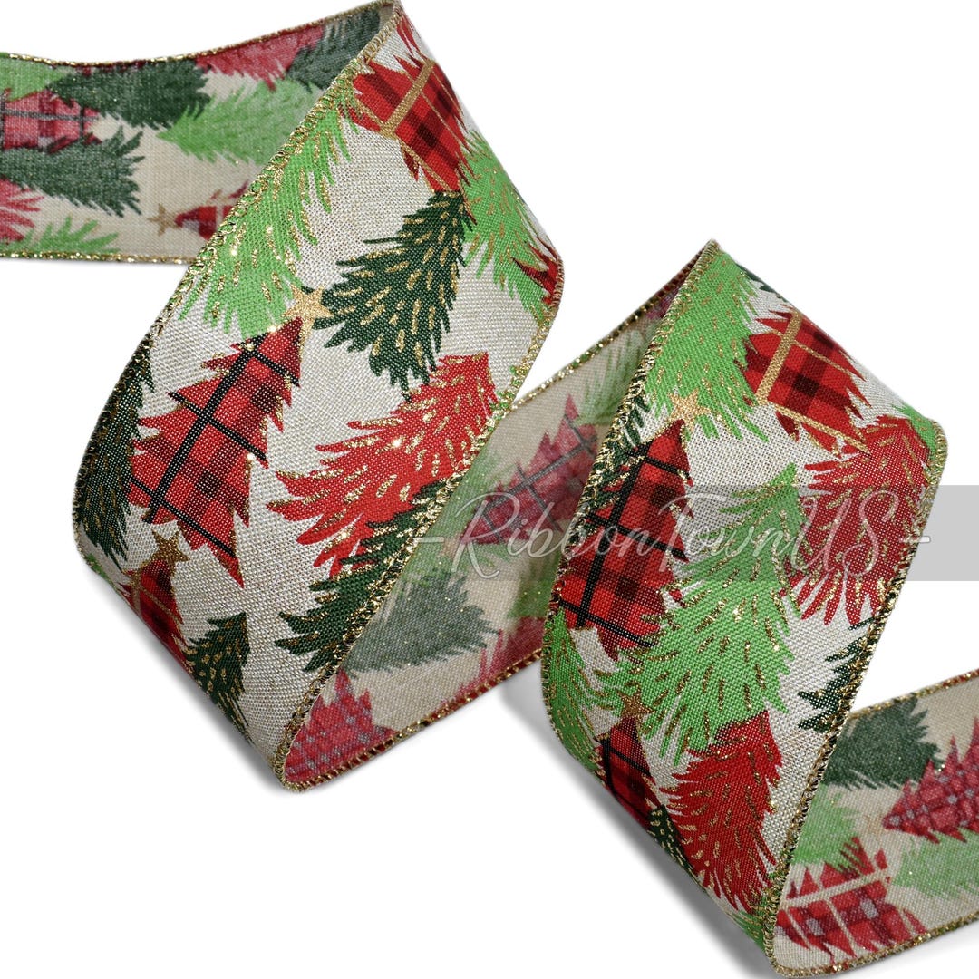 CLOSEOUT! 10yds Christmas Trees Red Green Plaid Wired Ribbon - 2.5"w - Etsy