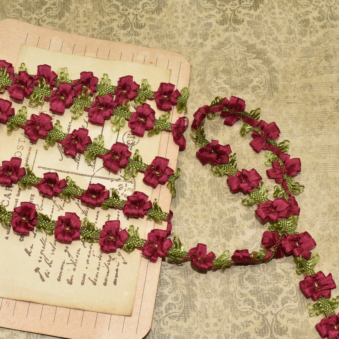 6ft Vintage Dark Red Rococo Ribbonwork Passementerie Petite Dainty Trim ...