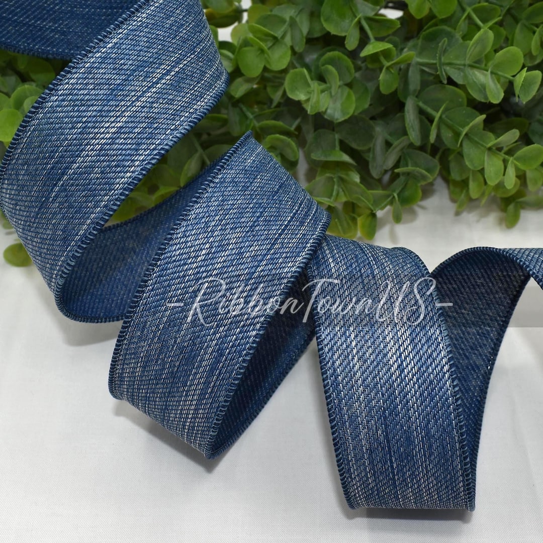 CLOSEOUT! 10yds Denim Blue Jeans Wired Ribbon, 1.5