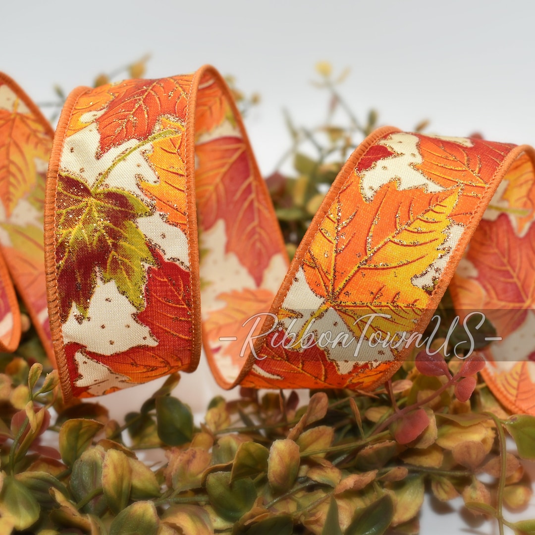 Floral Fall Ribbon 10yds Fall Leaves Wired Ribbon - 1.5