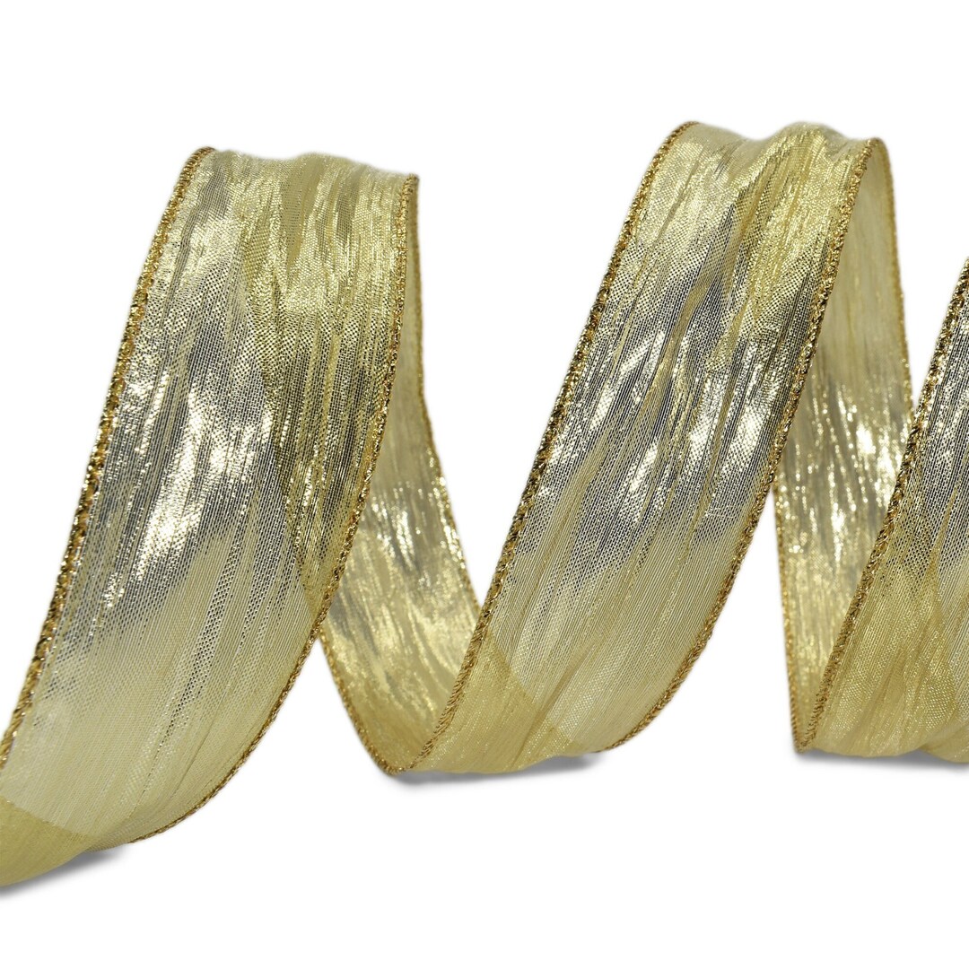 5yds Elegant Gold Crushed Metallic Wrinkle Textured Christmas Wired ...