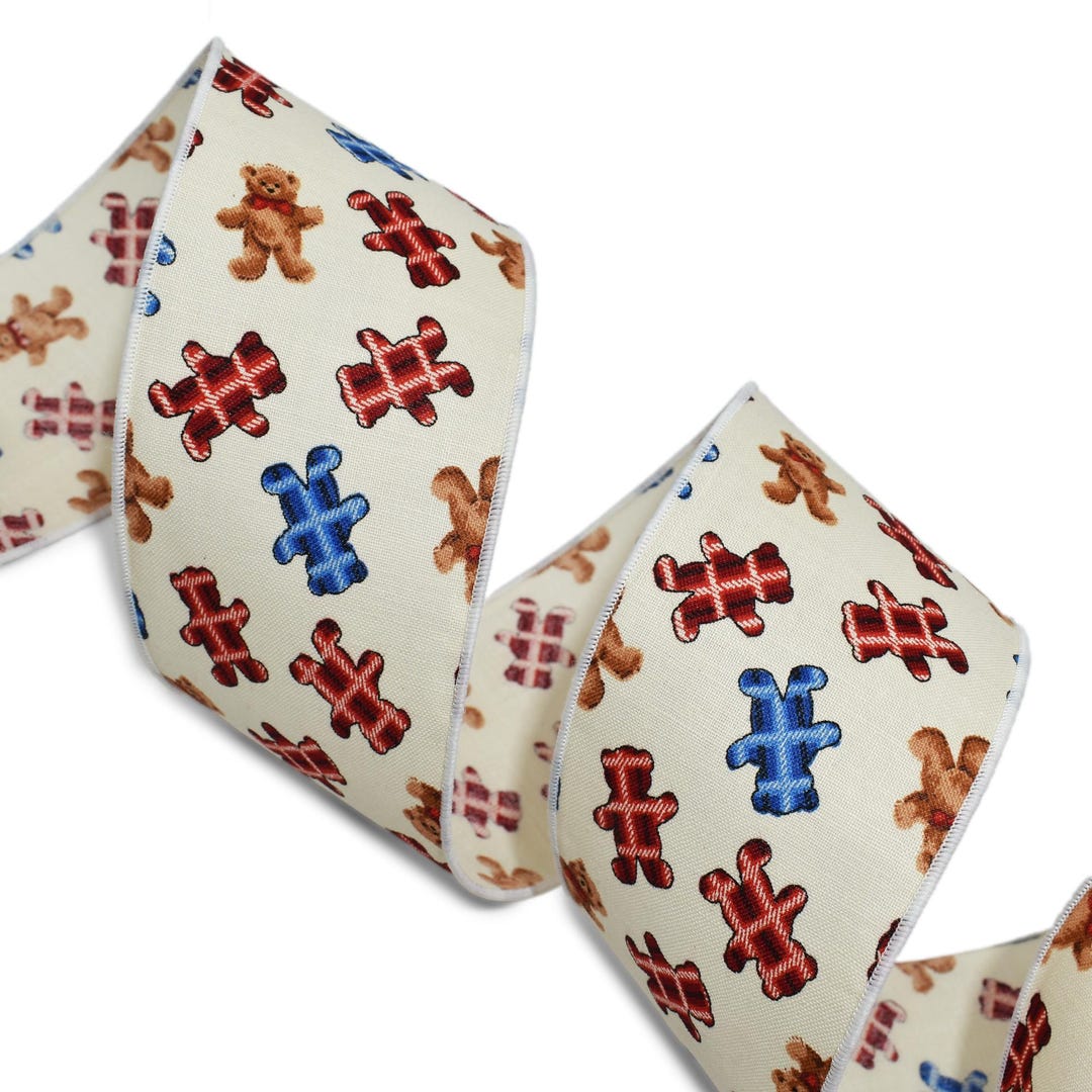 Vintage Teddy Bear Wired Ribbon –10yds X 2.5