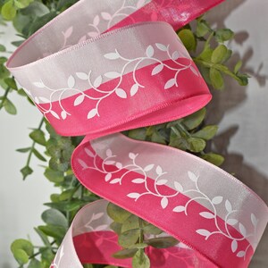 10 Yards Pink White Spring Vine Ribbon - 1.5 Inches Wide