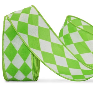 25 Feet Green and White Diamond Jester Harlequin Wired Ribbon 1.5 Inches Wide