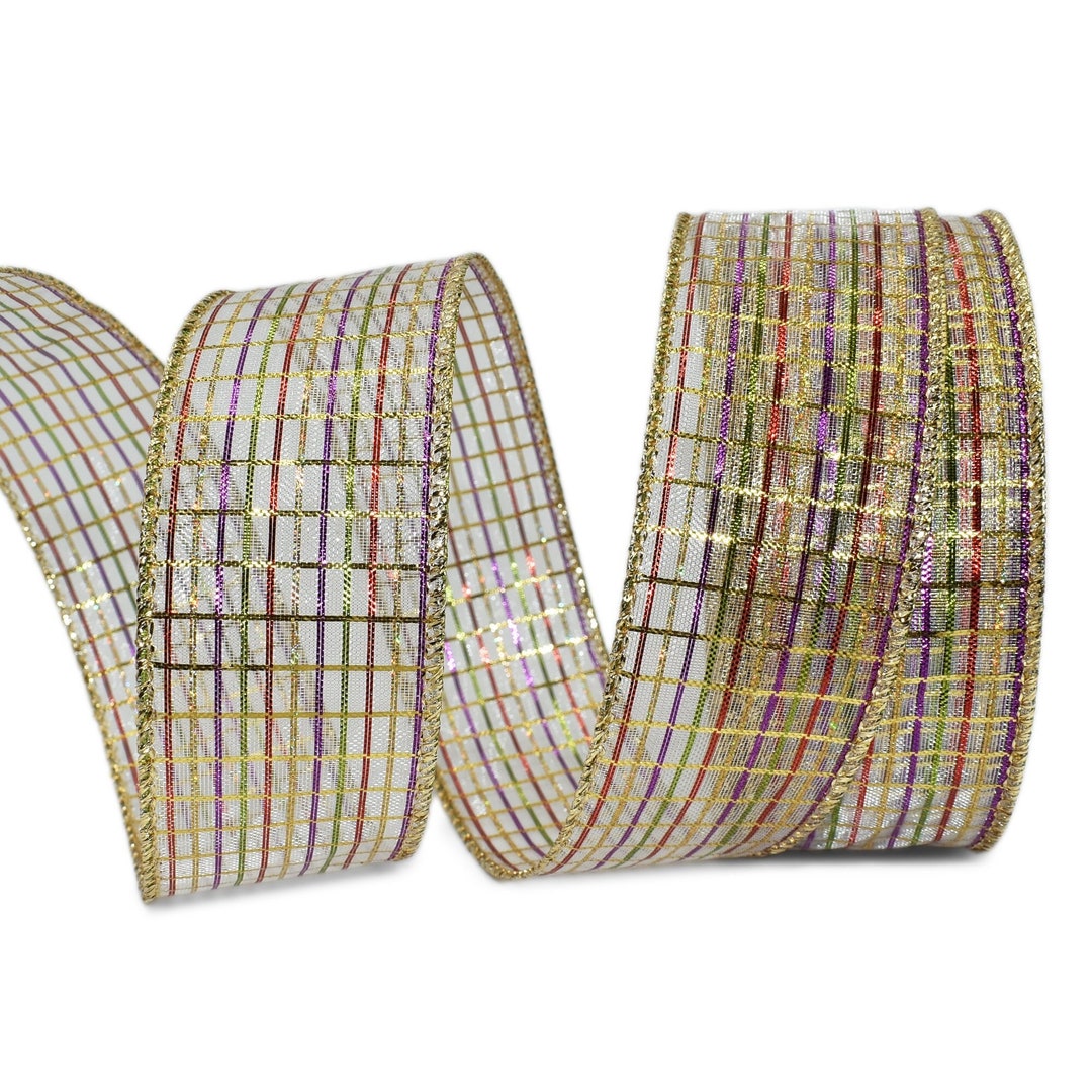 10yds Metallic Plaid Sheer Wired Ribbon, 1.5