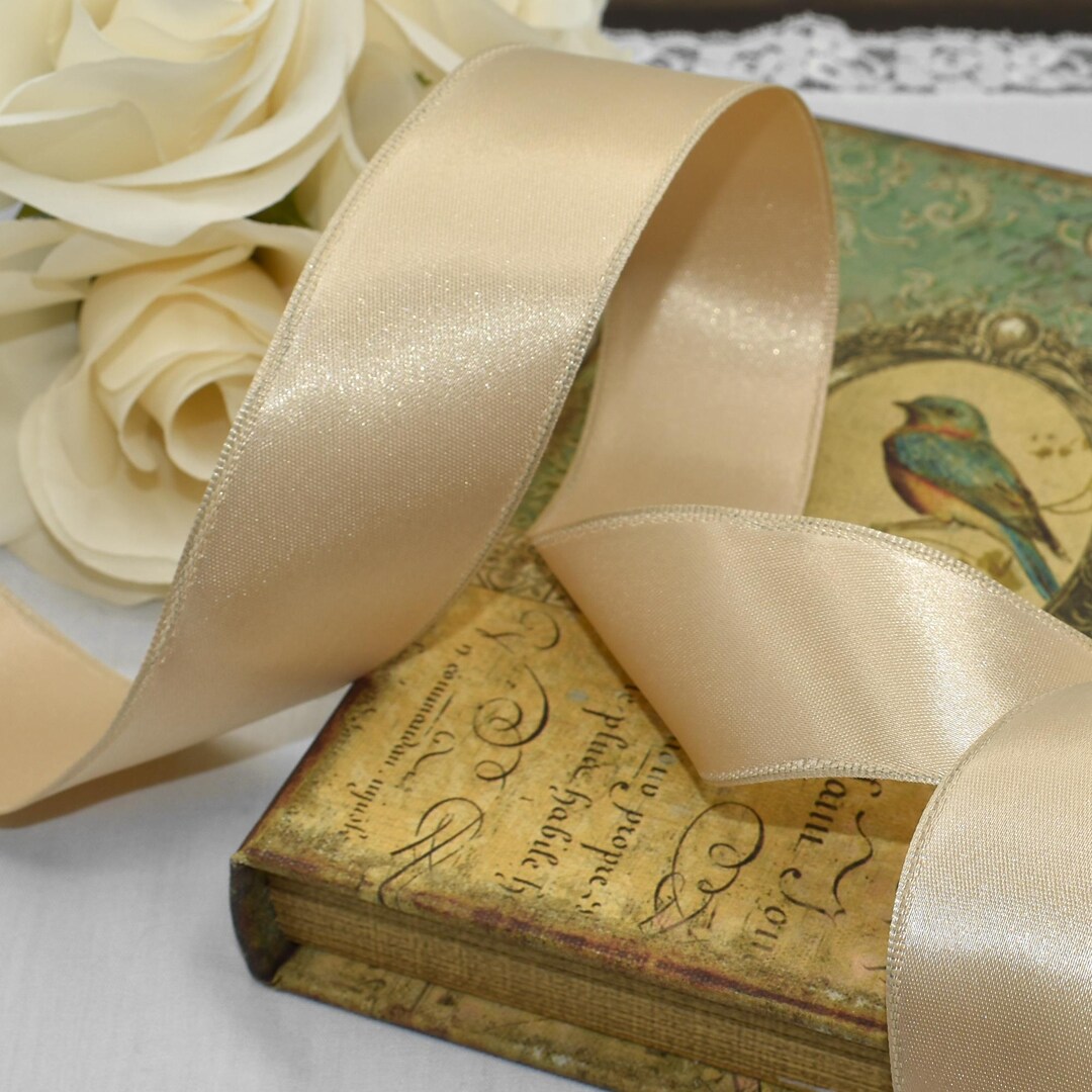 6ft Vintage French Champagne Ivory Double-faced Satin Wired Ribbon, 1.5 ...