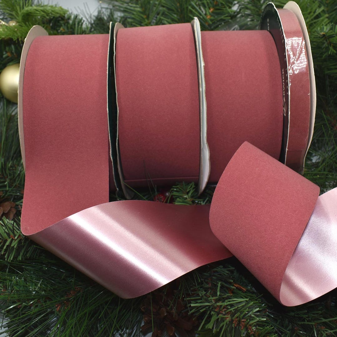 Flocking Velvet Ribbon 100yds Vintage Veltex Ribbon - Christmas Pink Mauve Flocked Velvet ...