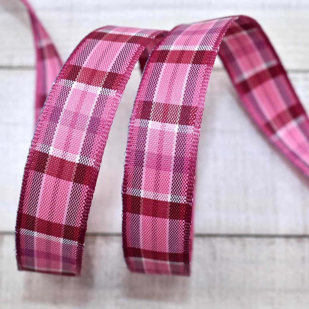 Pink Plaid Pattern Ribbon 10yds Raspberry Pink Plaid Ribbon, 5/8