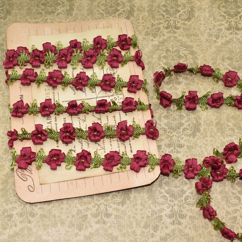 6ft Vintage Dark Red Rococo Ribbonwork Passementerie Petite Dainty Trim ...