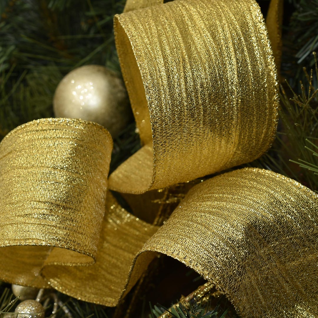Elegant Gold Metallic Wired Ribbon - 2.5