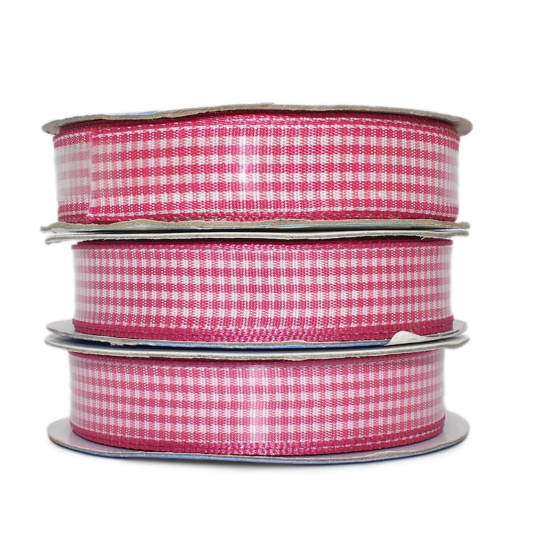 9yds Pink White Gingham Micro Mini Check Ribbon, 5/8
