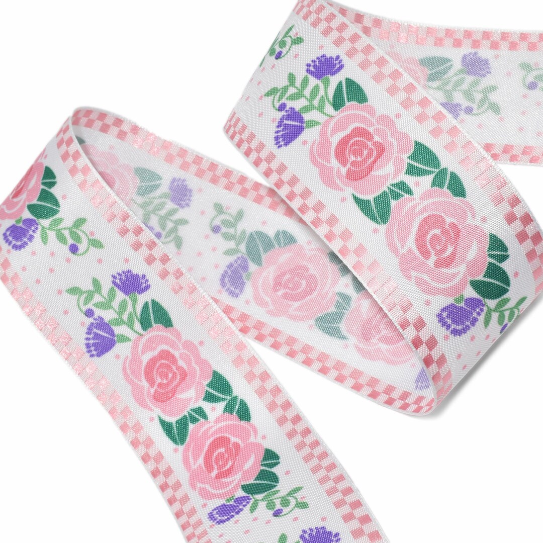 10yds Pink Rose Roses Flower Ribbon 1.5