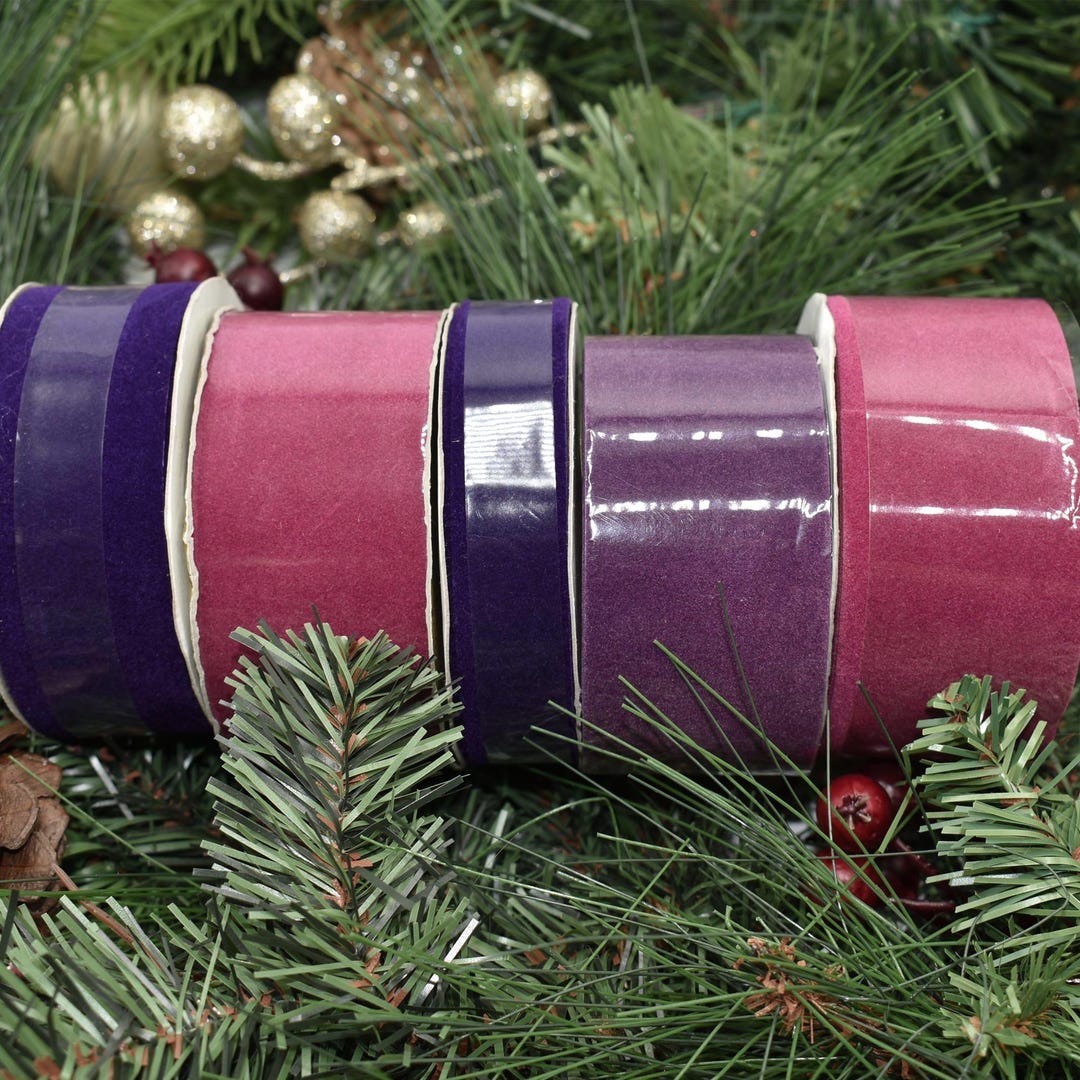 Flocking Velvet Ribbon 5 Spools Pink Purple Velvet Veltex Flocked In/outdoor Vintage Ribbon - Etsy