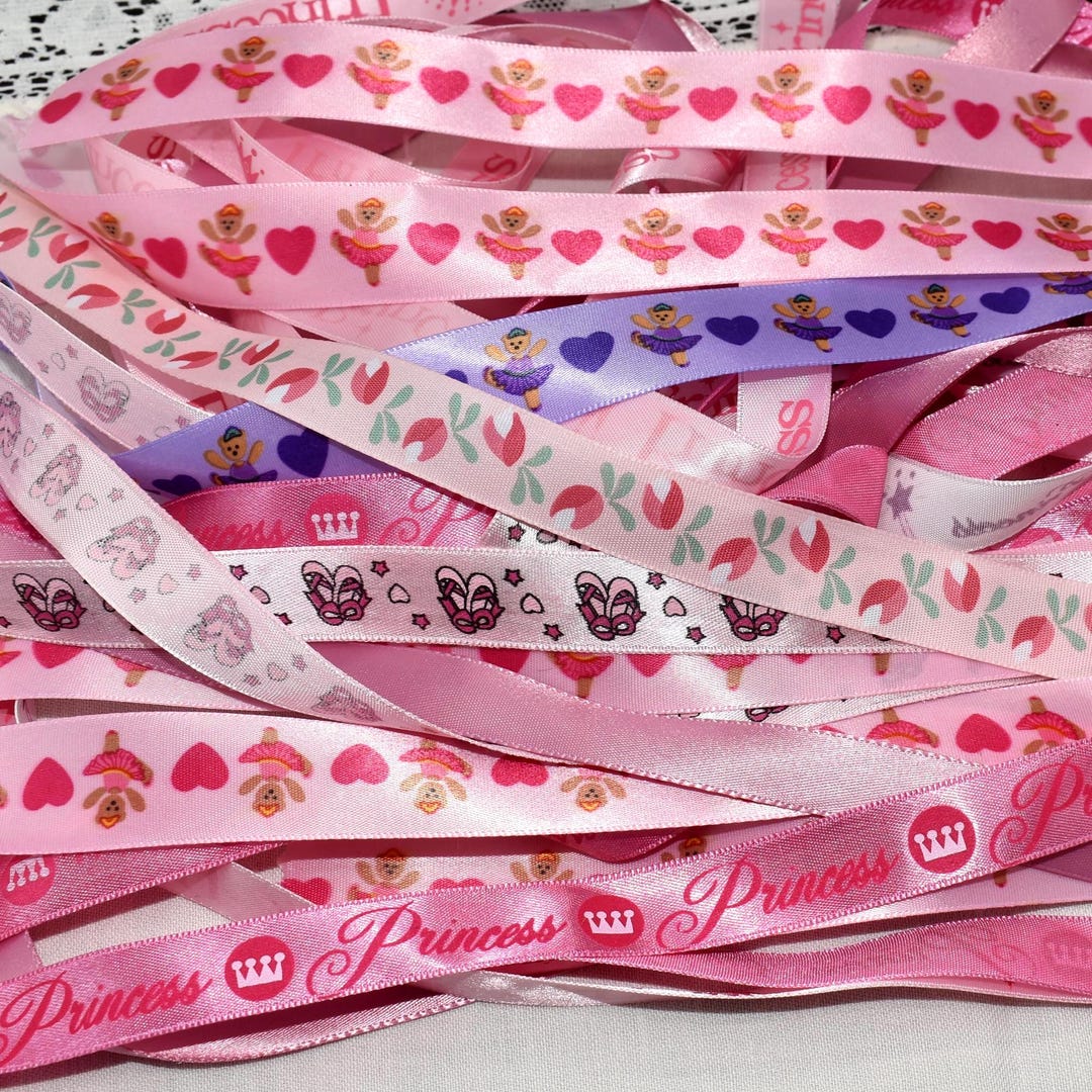 26 Satin Ribbons - Pink Princess & Ballerina Prints (unwired) - 1 Yard ...