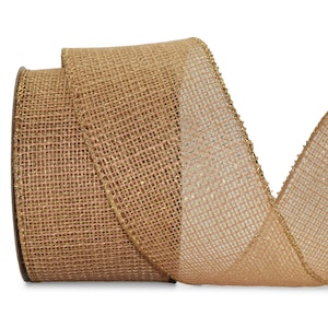 1 Seam  25 Foot Spool Jute Gold Threaded Brown Wired Ribbon - 2.5 Inches Wide