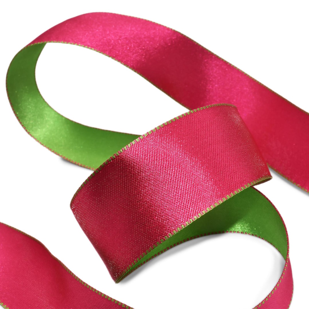 10yds Pink Green Reversible Satin Wired Ribbon 1.5” Wide - Etsy