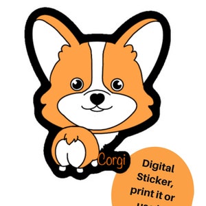 Digital Sticker, Corgi Sticker, Dog Sticker