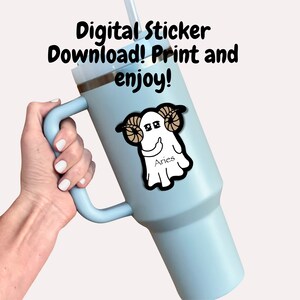 Digital Sticker, Aries Ghost Sticker, Zodiac Sticker