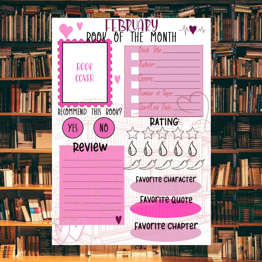 February Book of the Month Template L Book Review Template L Printable