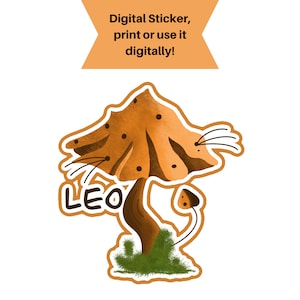 Digital Sticker, Zodiac Mushroom Sticker, Leo Sticker
