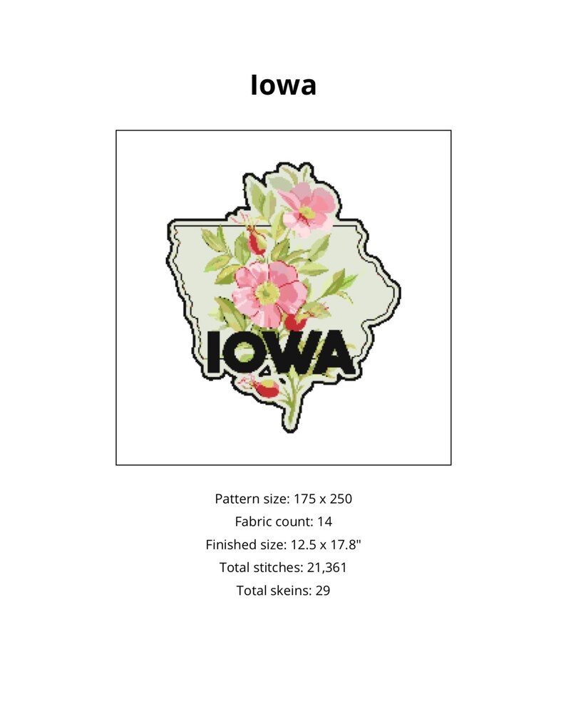 Digital Cross Stitch Pattern L Iowa Cross Stitch L State Cross Stitch ...