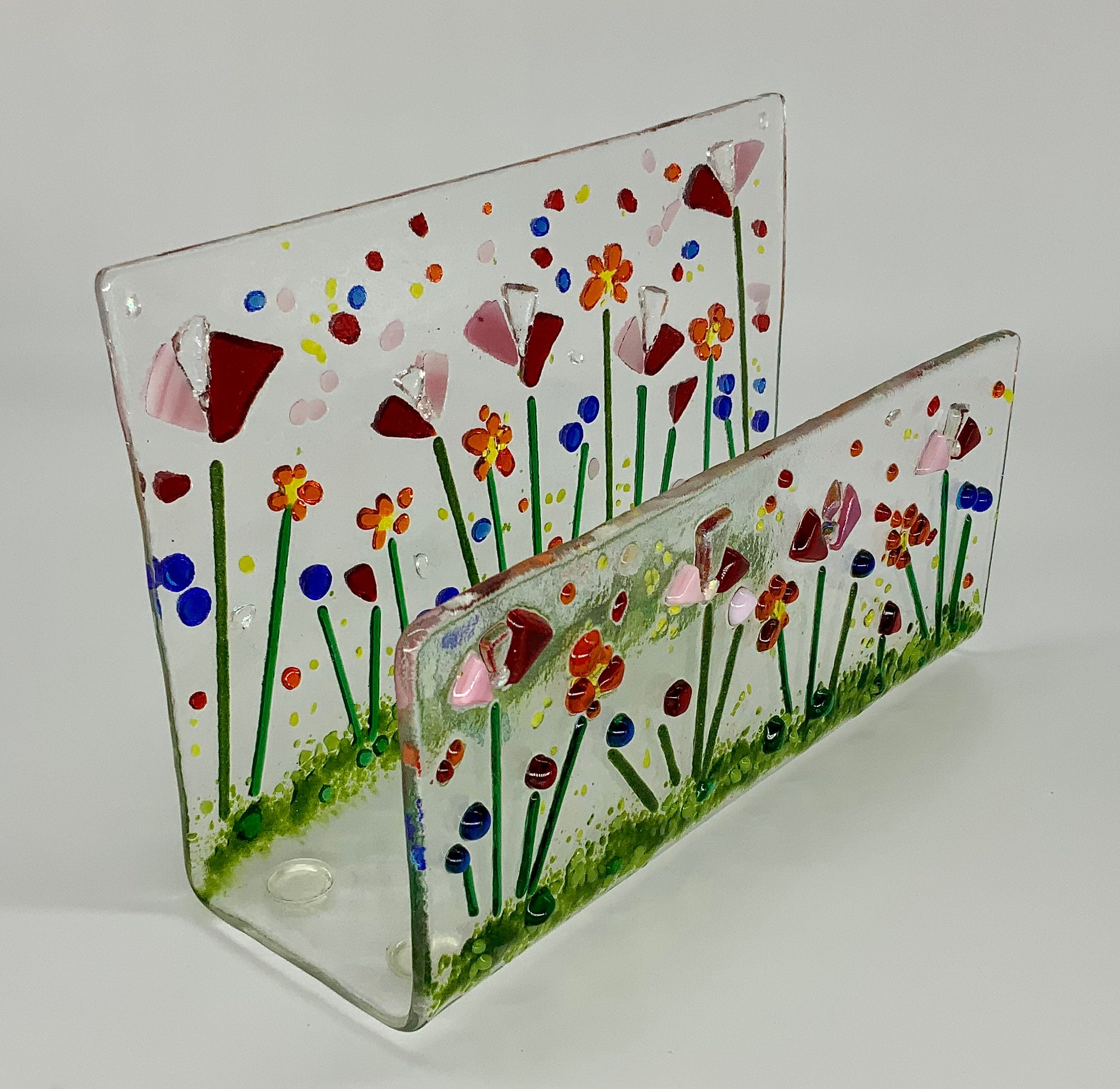 Fused Glass Napkin / letter holder matching key dish Etsy
