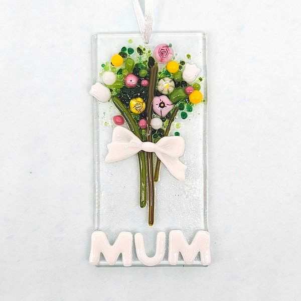 Special Happy Birthday Mum Fused Glass Suncatcher Gift Bunch of Flowers, Mum, Mam, Mom, Gran, Granny, Nan