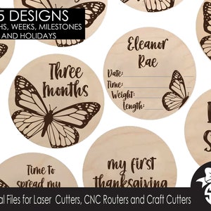 Marcadores fotográficos mensuales de hitos de bebé mariposa / Archivo de corte digital / Glowforge Shilouette Cricut / Archivo SVG / Corte láser