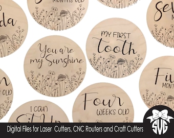 Wildflower Baby Monthly Milestone and Holiday Photo Markers | Digital Cut File | Glowforge Cricut Shilouette | SVG File | Laser Cutting